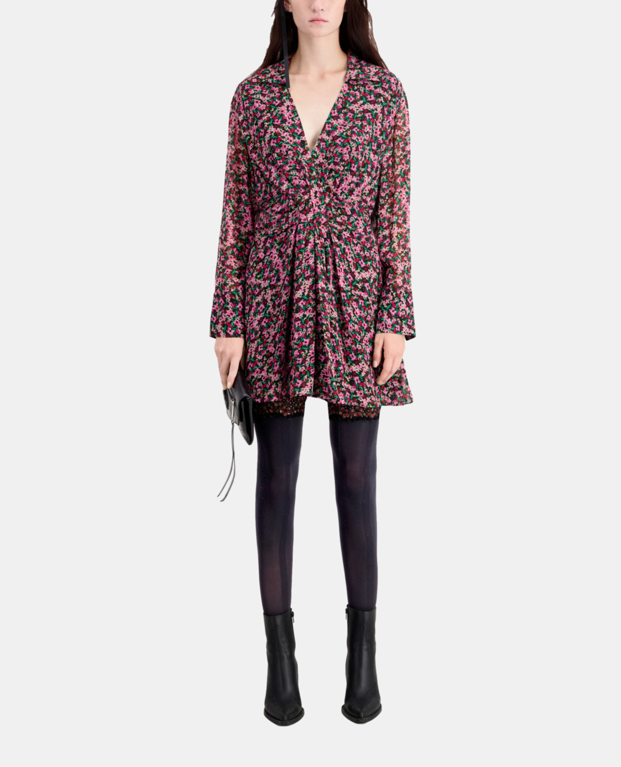 Short printed dress with draping, MULTICOLOR, hi-res image number null
