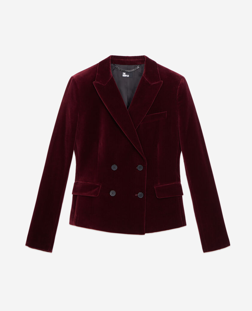 The Kooples WOMEN BURGUNDY short burgundy velvet suit jacket