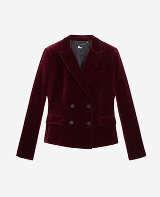 The Kooples FEMME BURGUNDY veste tailleur bordeaux courte en velours