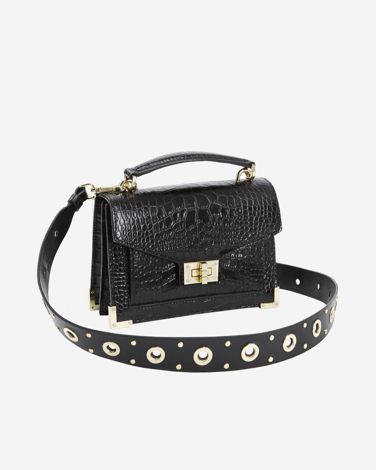 The Kooples WOMEN BLACK / GOLD black leather handle with gold eyelets