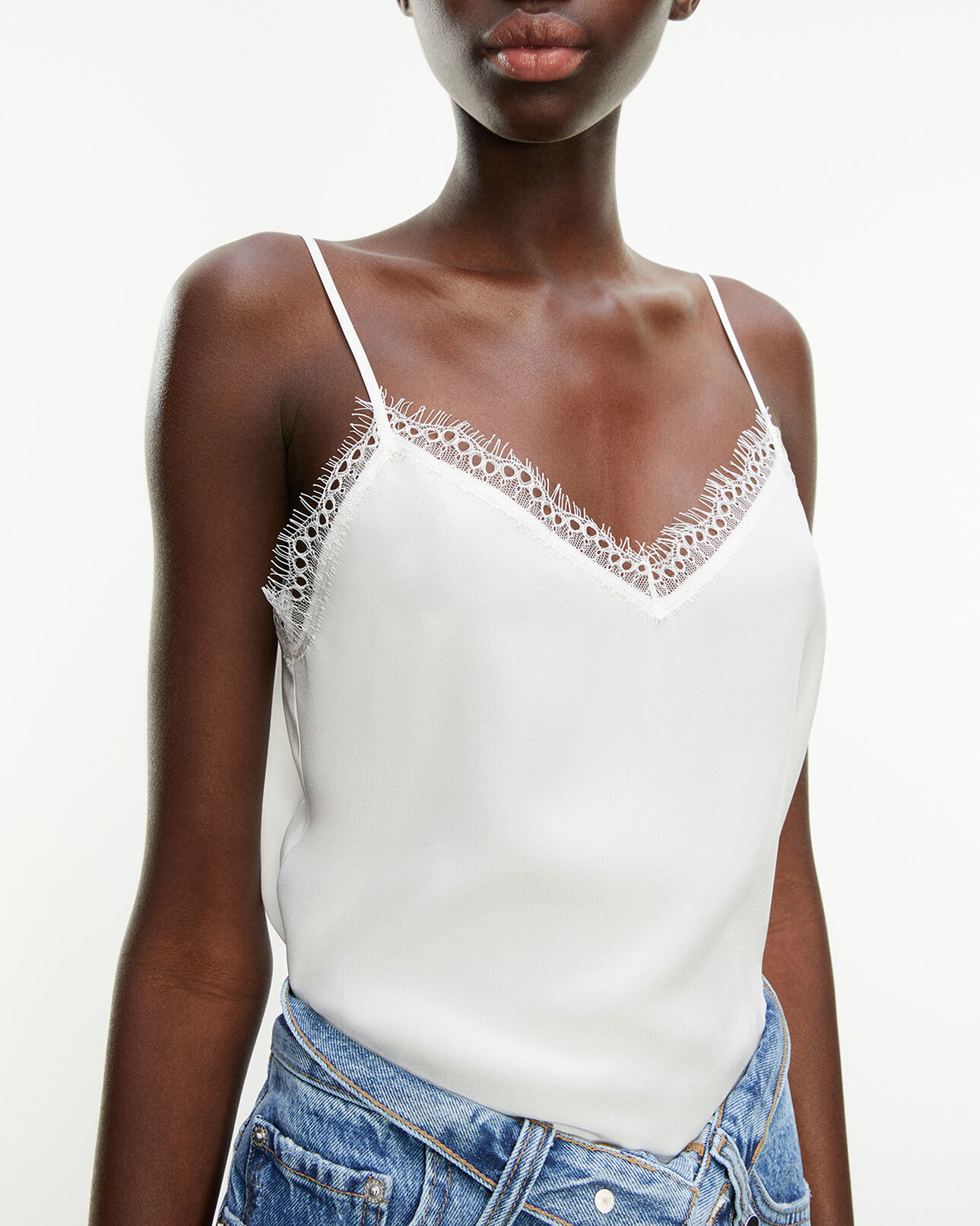 The Kooples WOMEN ECRU ecru silk camisole with lace detail