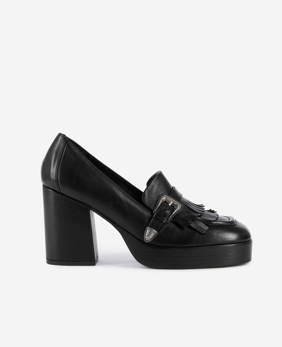 The Kooples WOMEN BLACK black leather heeled loafers