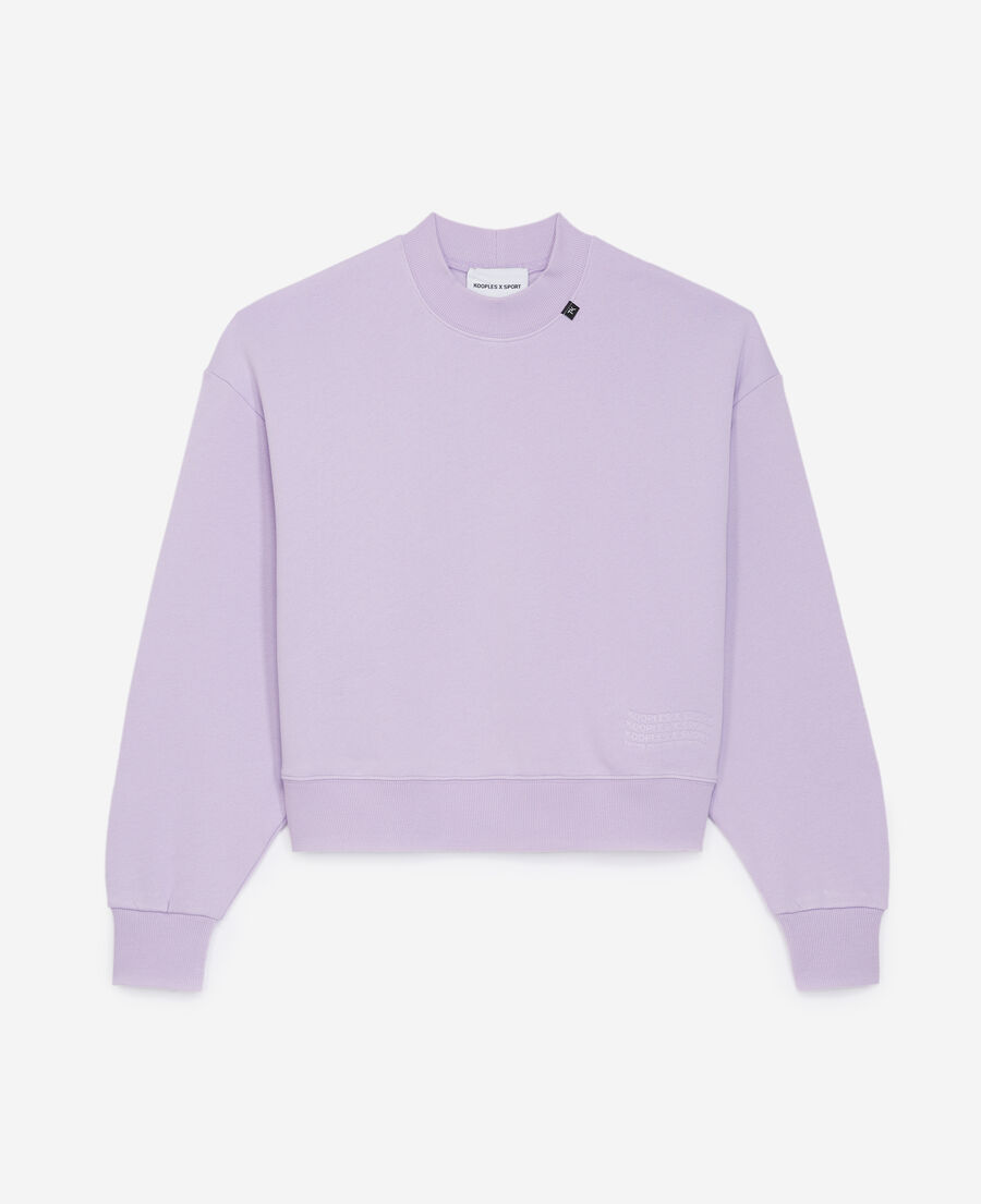 purple sweatshirt with embossed logo