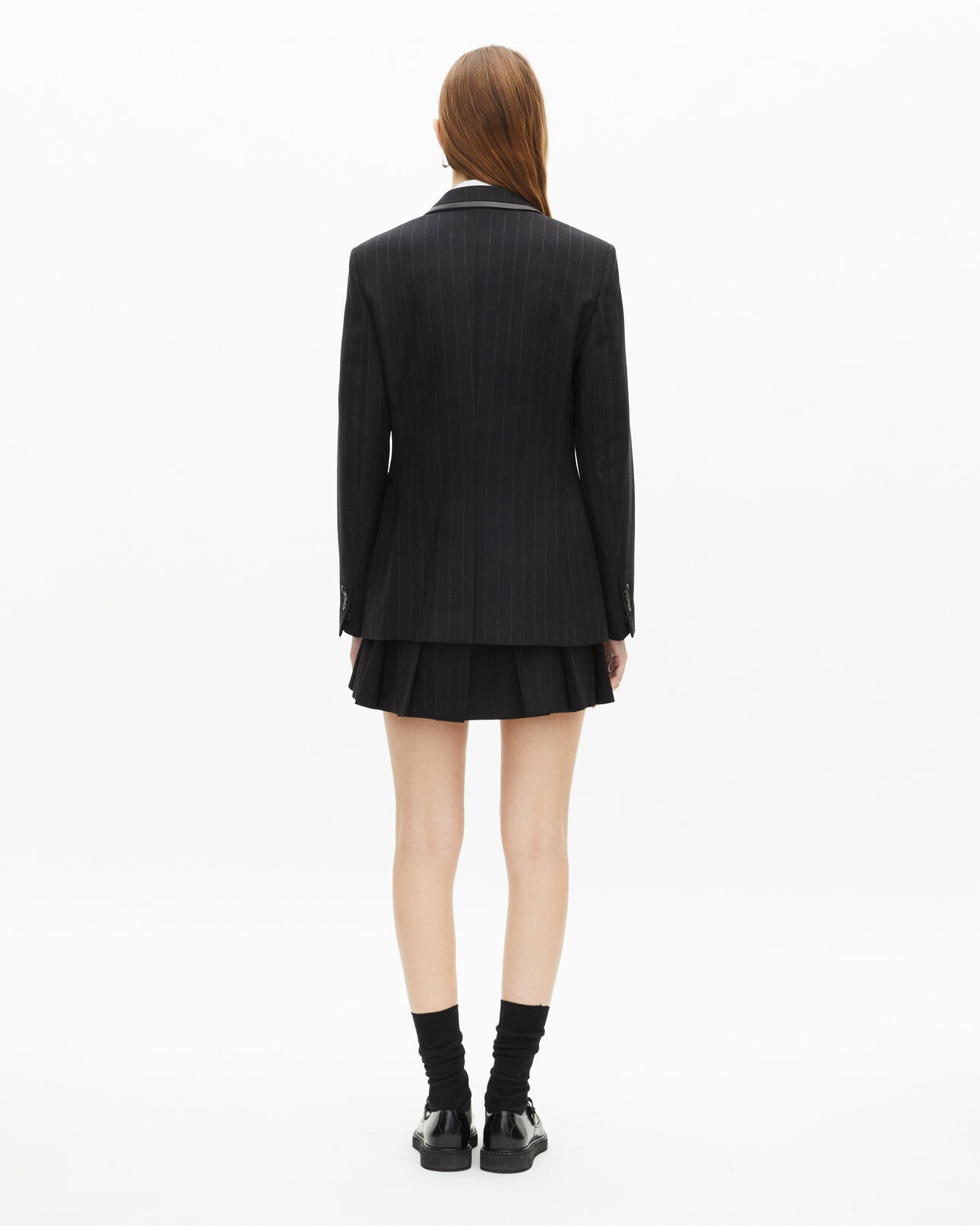 The Kooples FEMME BLACK veste à rayures tennis en laine mélangée noire