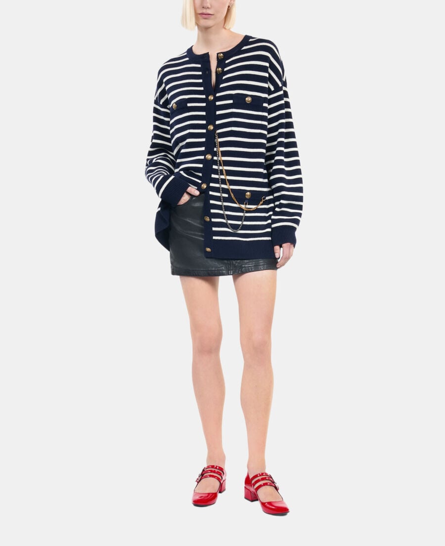 The Kooples FEMME WHITE / BLUE cardigan en laine &agrave; rayures