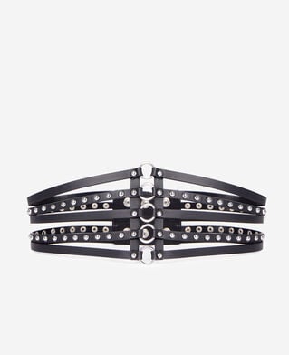 The Kooples WOMEN BLACK black leather corset belt with studs