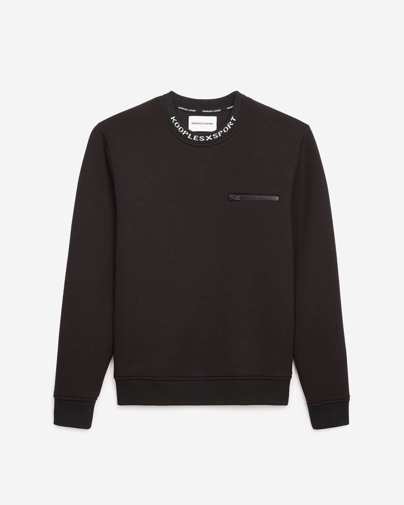 The Kooples MEN BLACK neoprene black crew-neck sweatshirt/neck logo