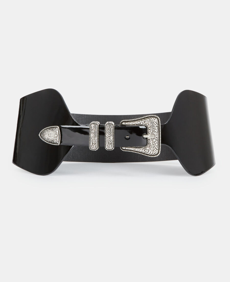 ceinture large en cuir vinyle noir