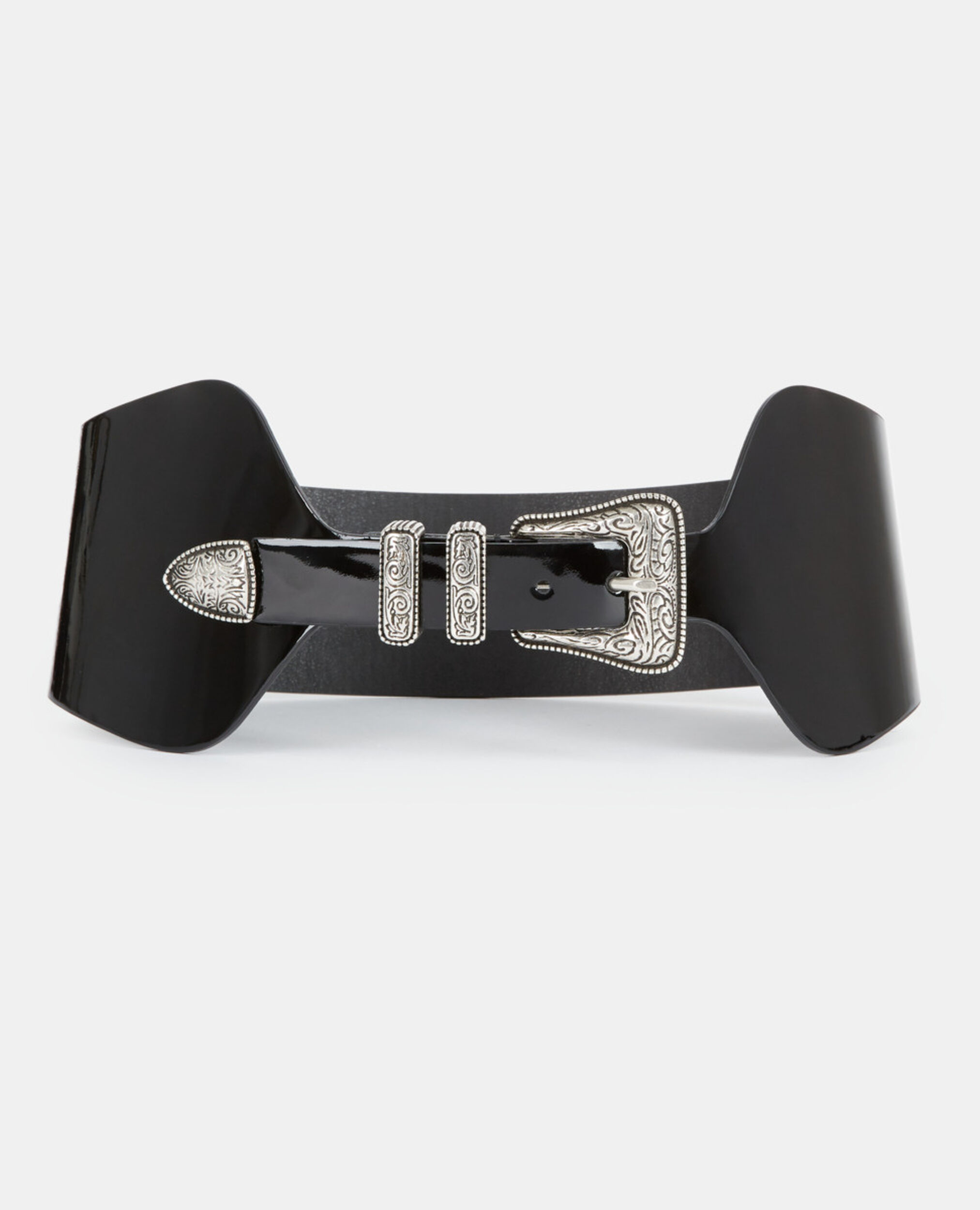 Ceinture large en cuir vinyle noir, BLACK, hi-res image number null