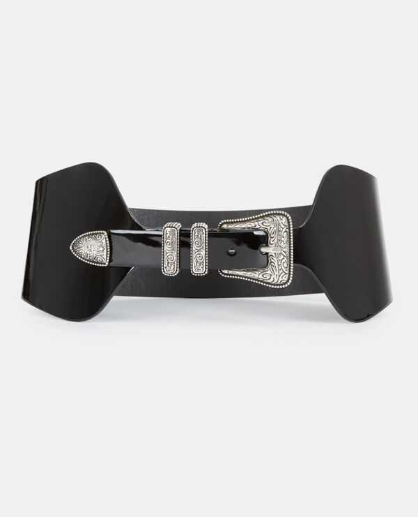 wide black vinyl style leather belt