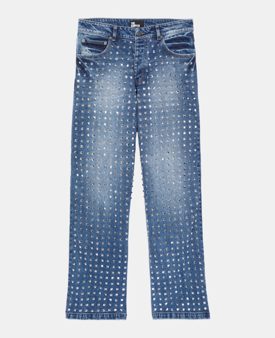 The Kooples HOMME BLUE BLEACHED / NAVY jean clouté large bleu
