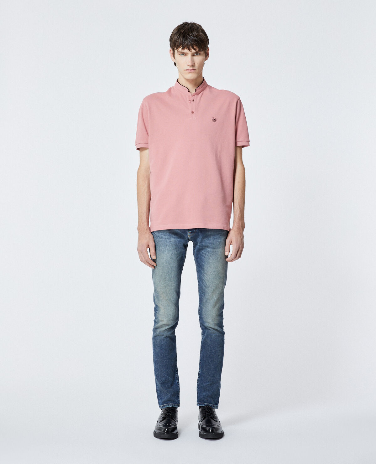 Pale pink cotton polo with black details The Kooples