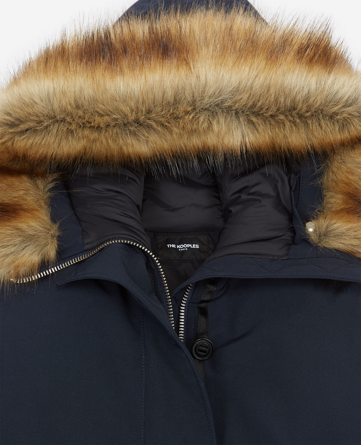 Long navy blue nylon parka with hood The Kooples