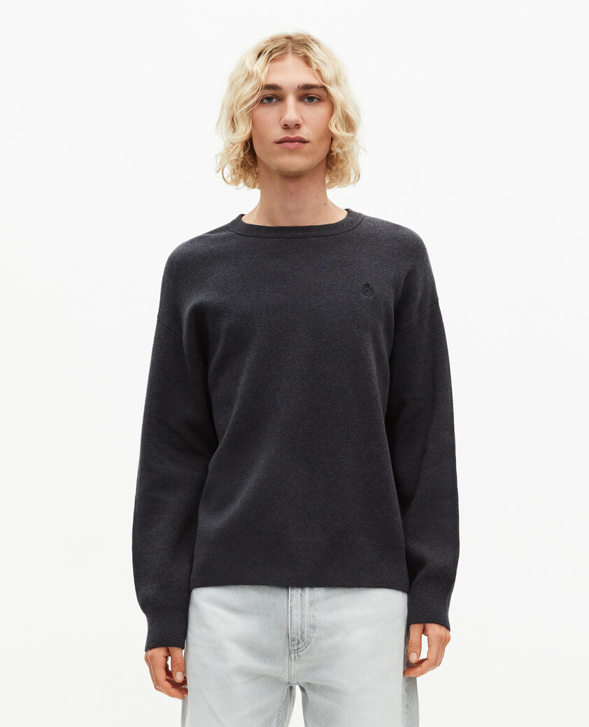 The Kooples HERREN DARK GREY MELANGE grauer doppelseitiger wollpullover mit rundhalsausschnitt