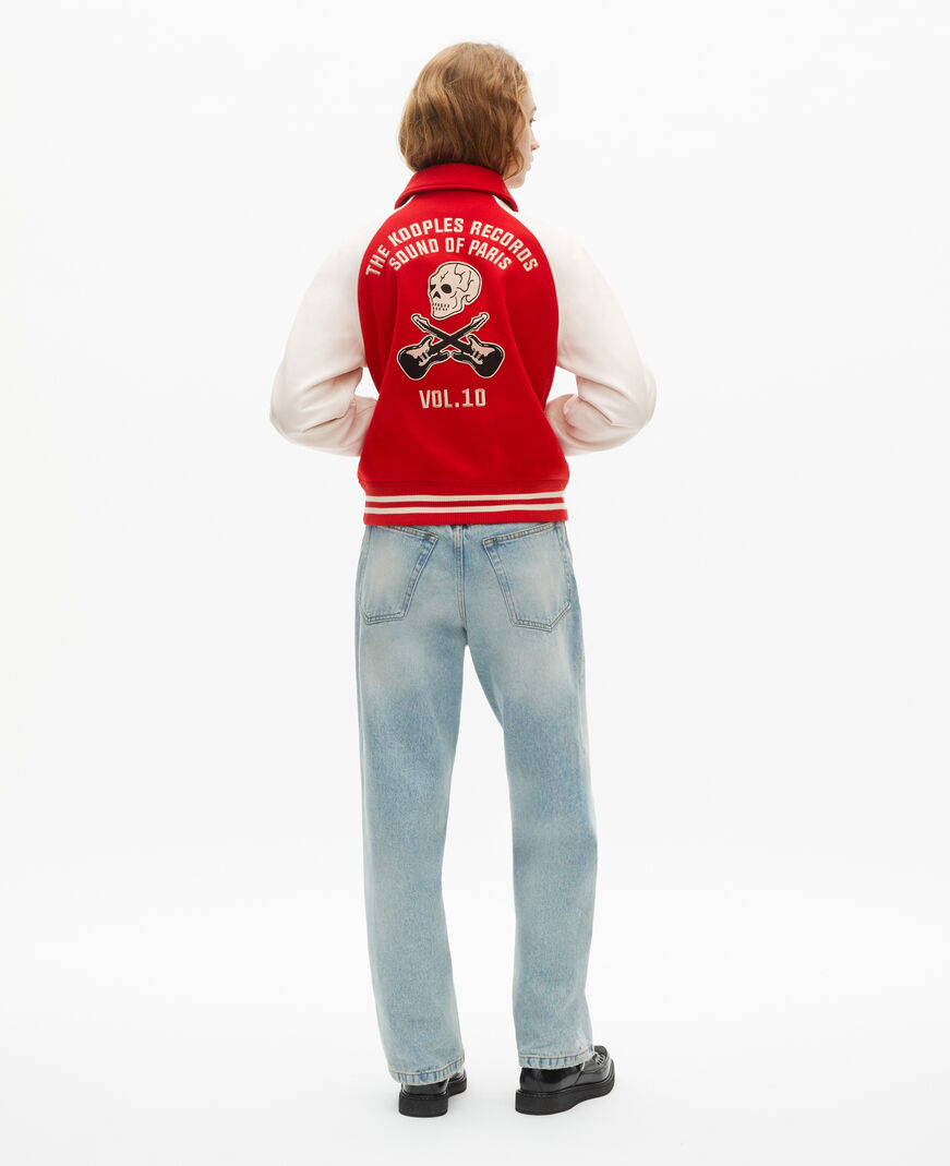 The Kooples WOMEN RED / WHITE red wool and leather jacket
