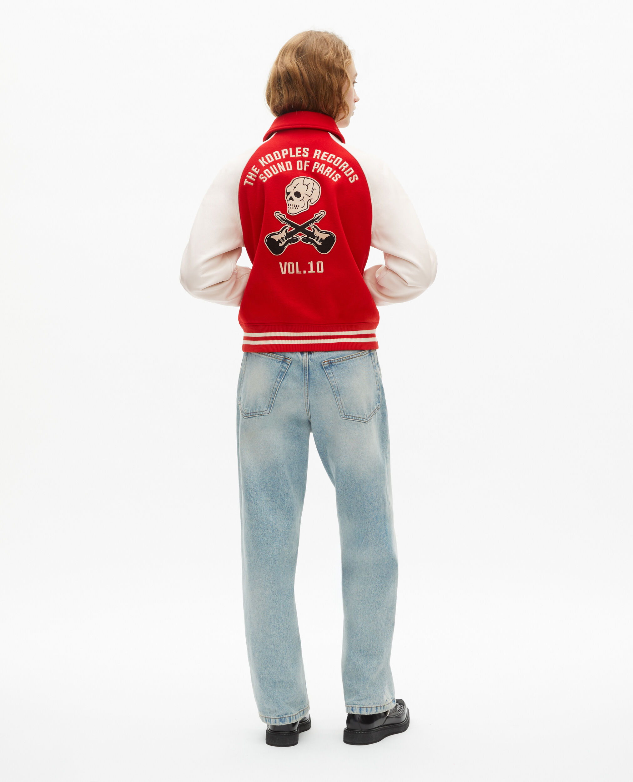 Red wool and leather jacket, RED / WHITE, hi-res image number null