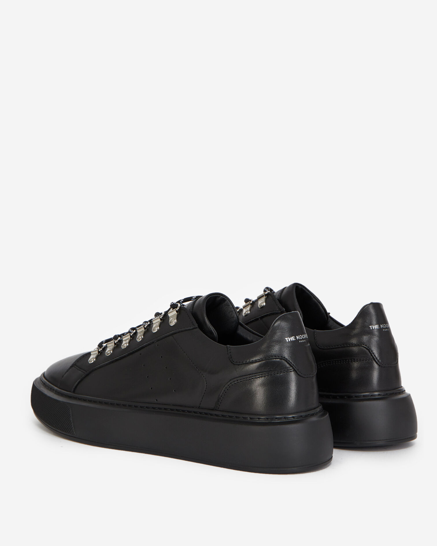 Wedge black sneakers in leather with eyelets, BLACK, hi-res image number null