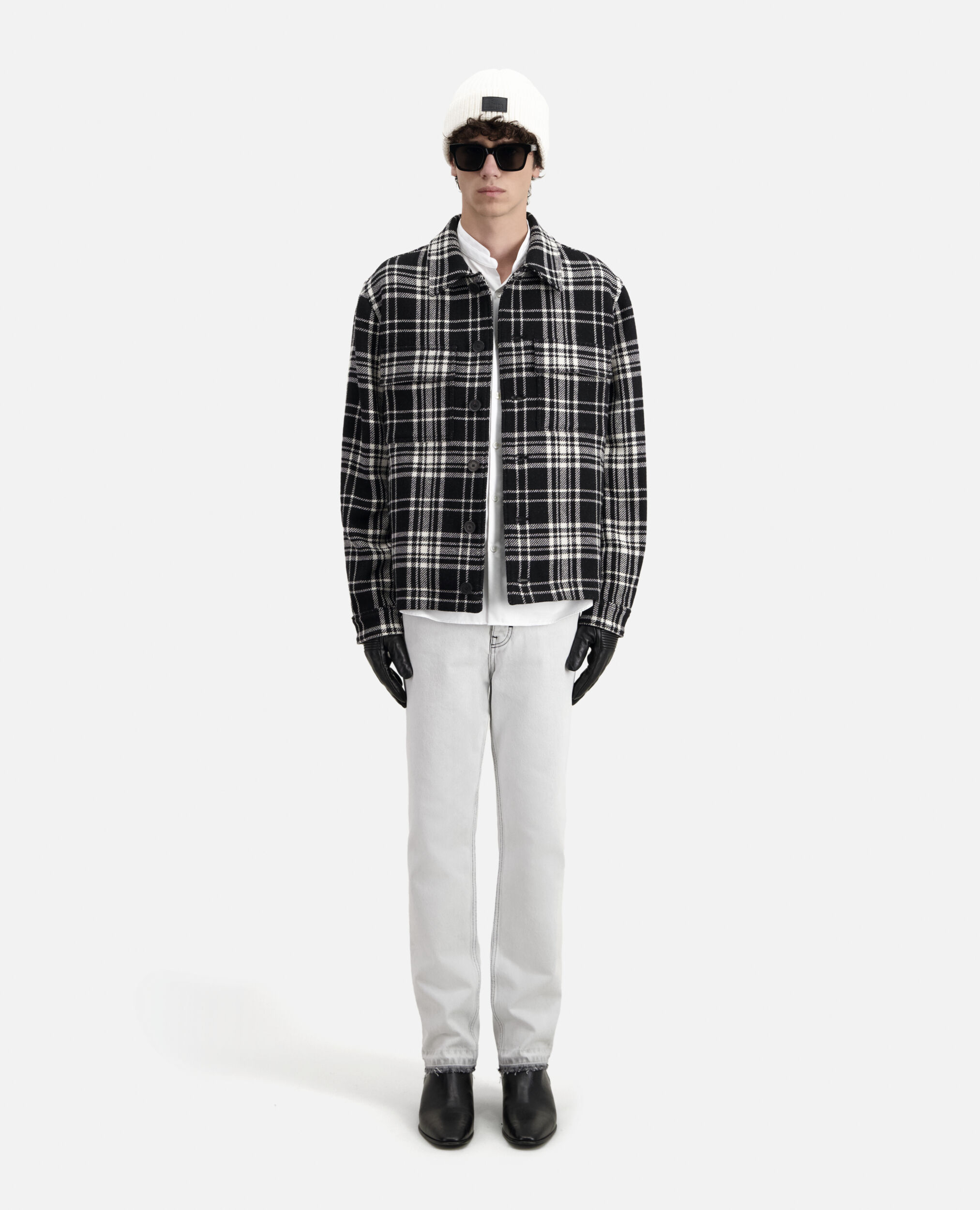 Checkered wool-blend overshirt jacket, BLACK WHITE, hi-res image number null