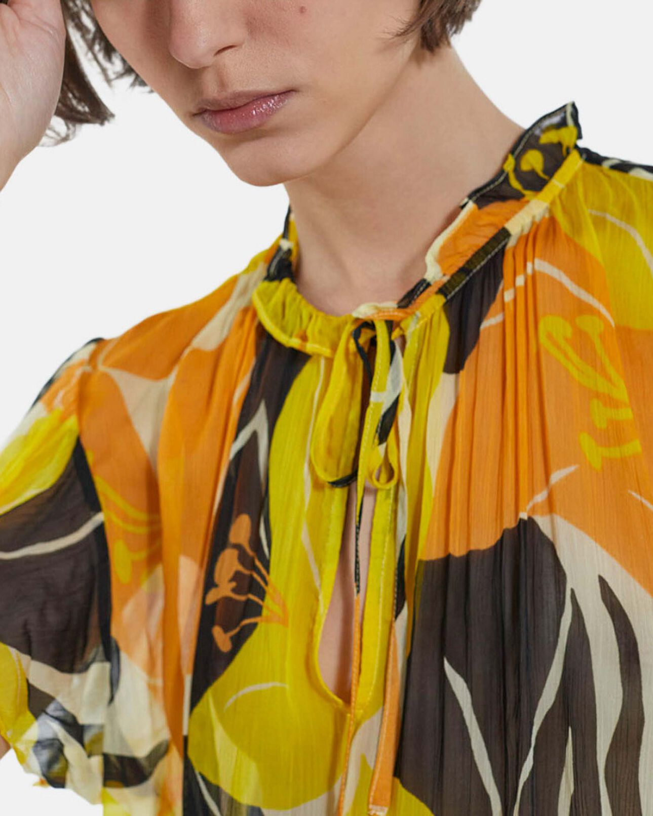 The Kooples DAMEN YELLOW fließendes bedrucktes gelbes top mit volants