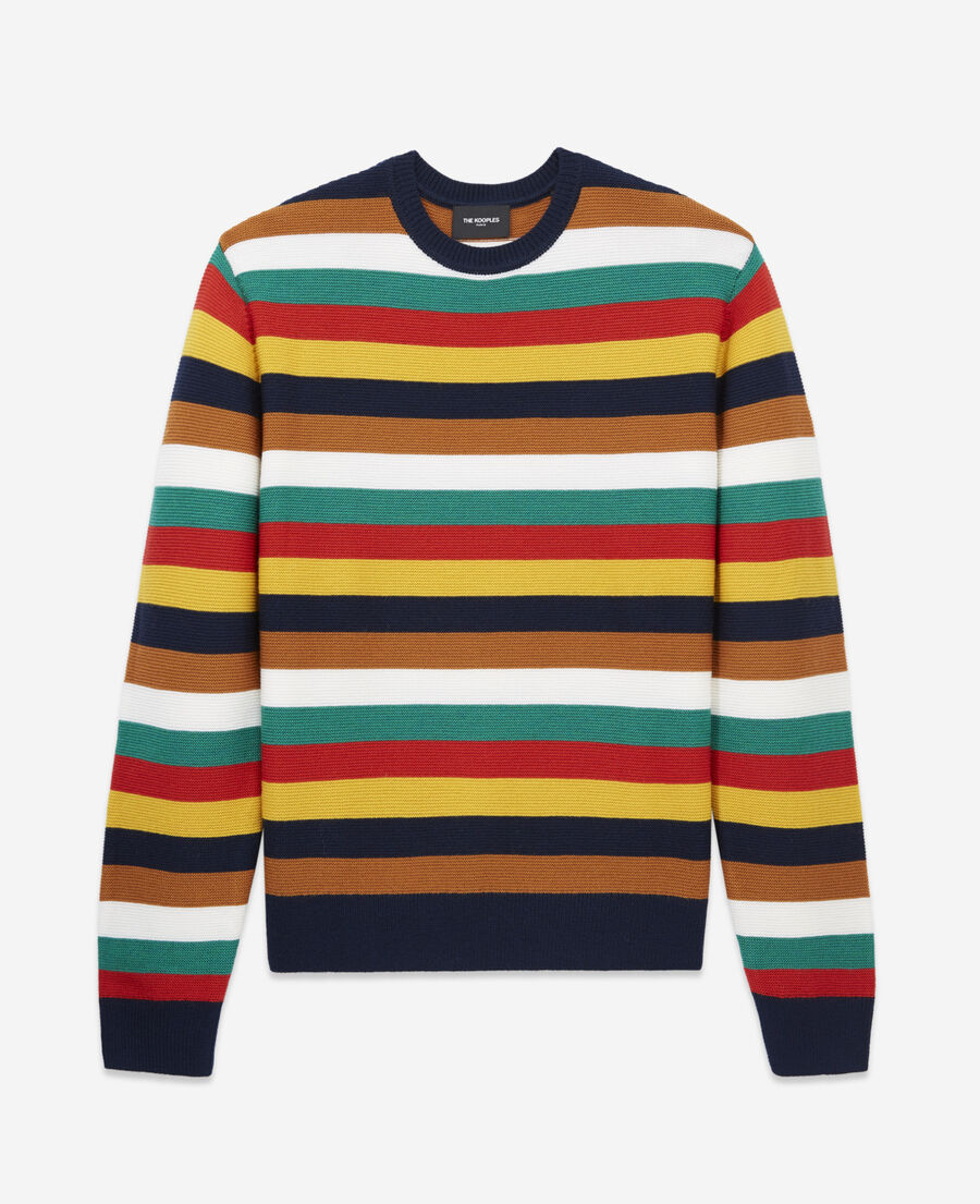 multicolored striped sweater with crew neck