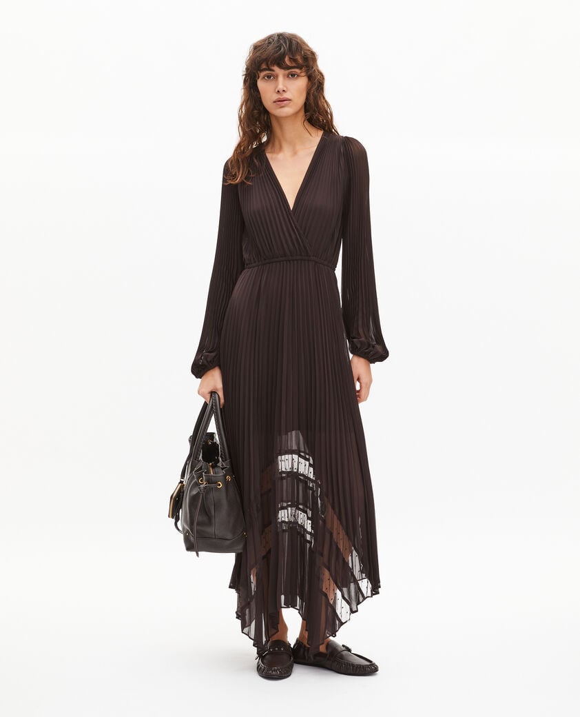 The Kooples WOMEN CAFE brown pleated maxi dress