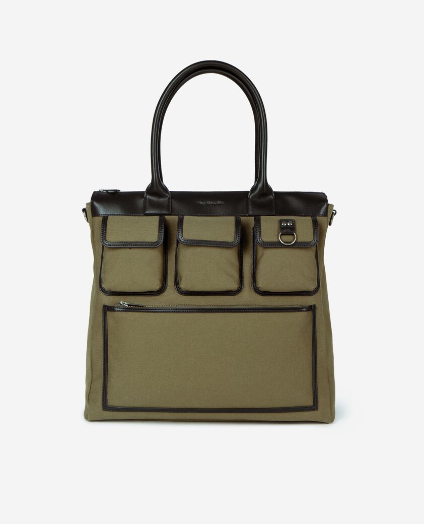 The Kooples MEN KAKI khaki canvas and leather tote bag