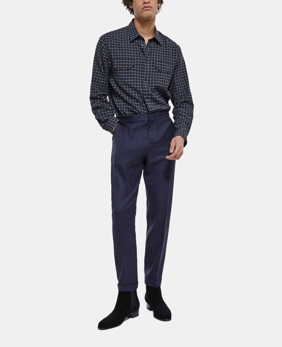 The Kooples HOMME DARK GREY chemise col classique à carreaux