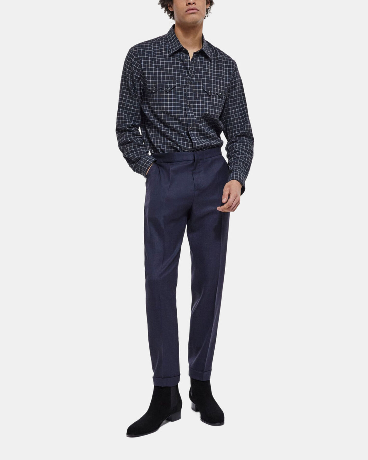 Chemise col classique à carreaux, DARK GREY, hi-res image number null