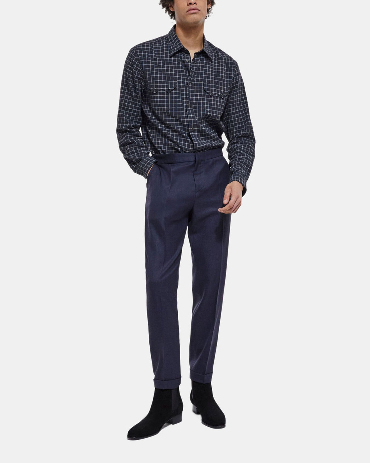 The Kooples MEN DARK GREY check shirt with classic collar