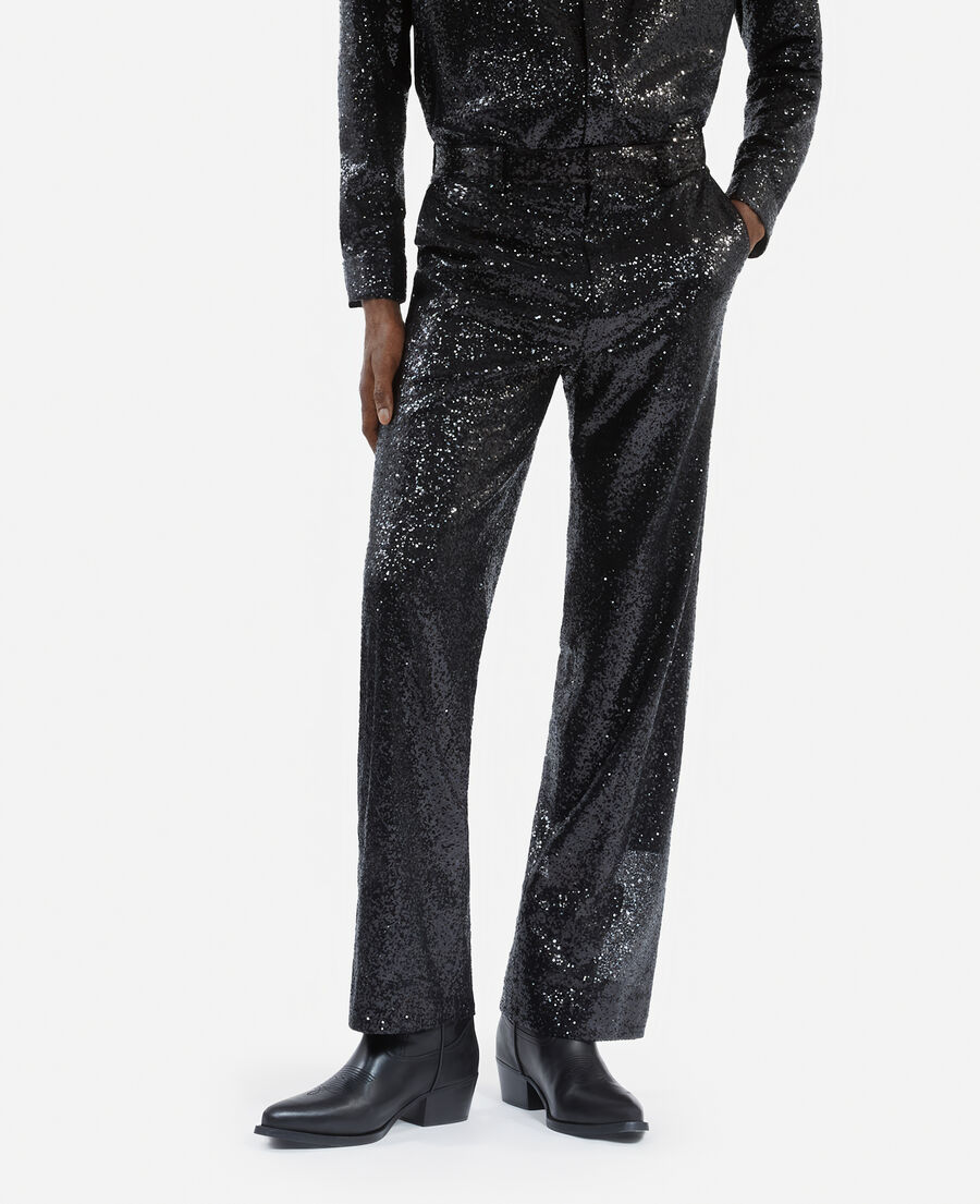The Kooples HOMME BLACK pantalon droit à sequins noir