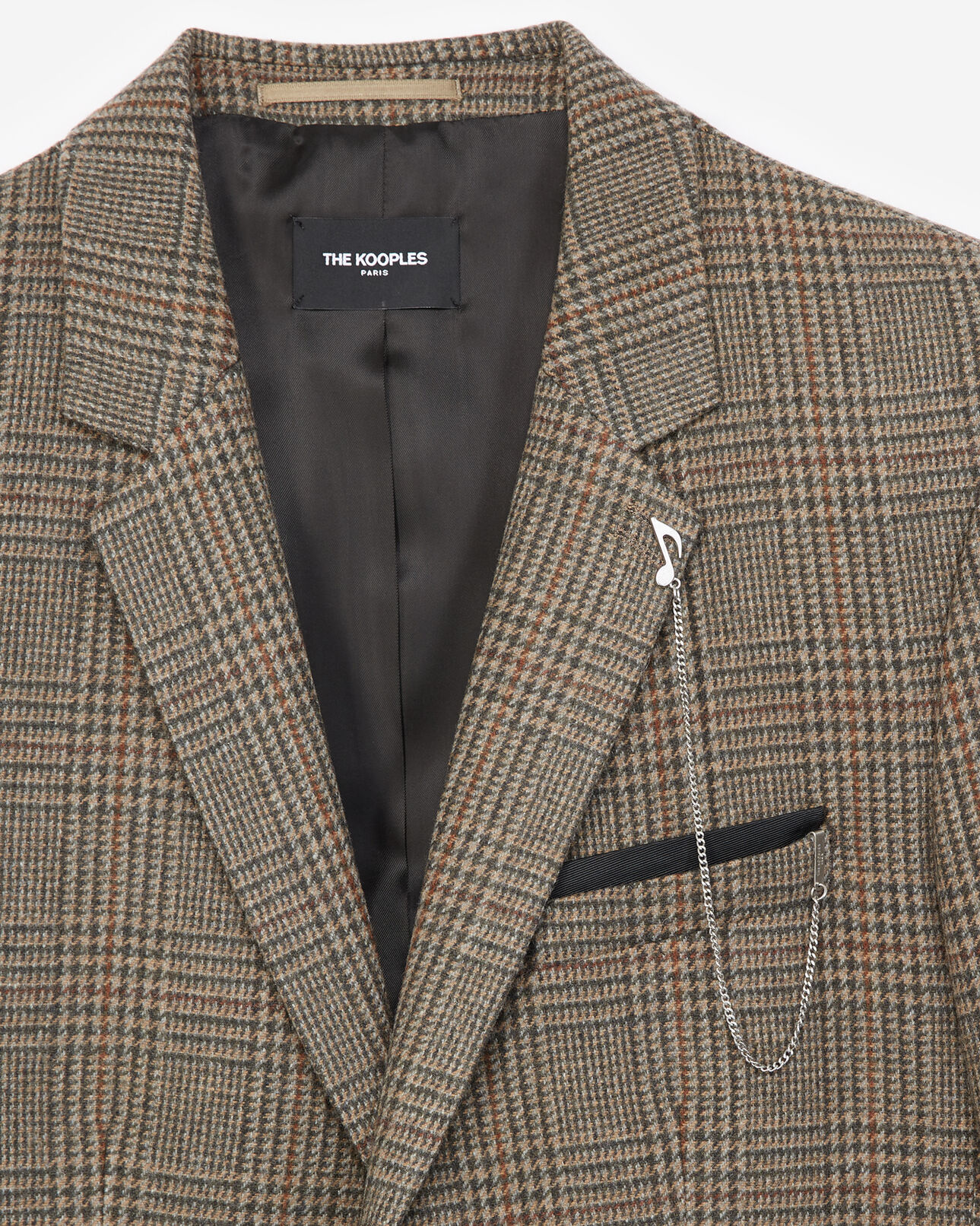 The Kooples MEN BEIGE-BROWN brown formal jacket in wool with check motif