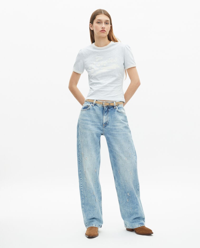 The Kooples WOMEN BABY BLUE wide jeans with light blue rhinestones