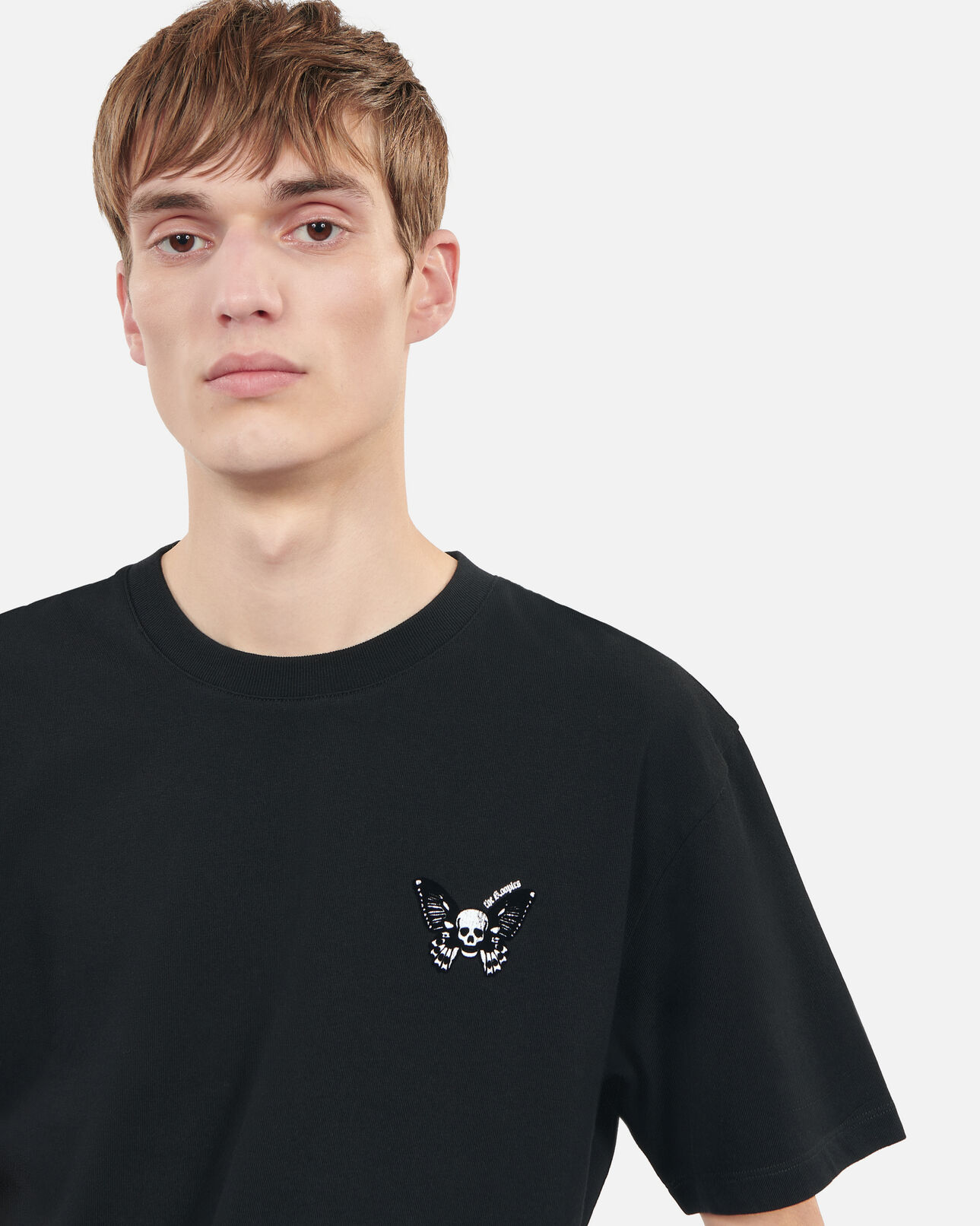 The Kooples MEN BLACK black t-shirt with butterfly flocking
