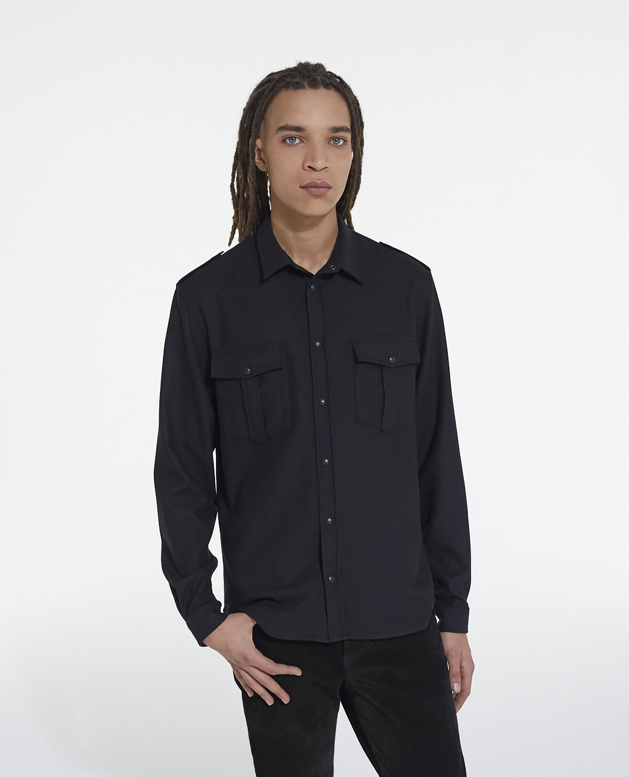 Black shirt with classic collar, BLACK, hi-res image number null