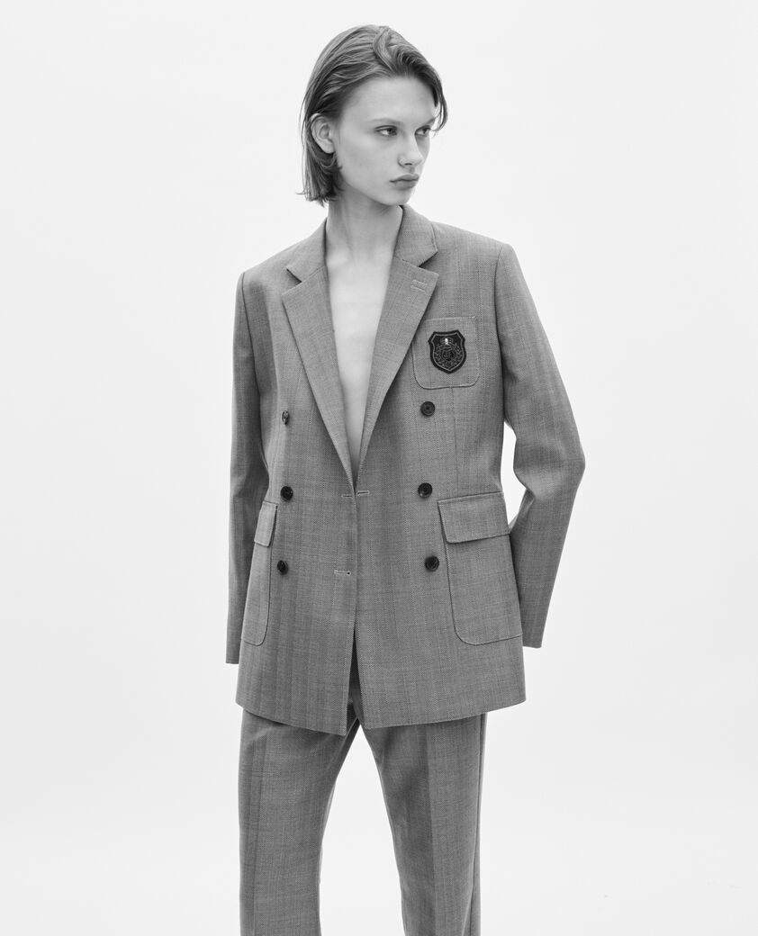 The Kooples WOMEN CAMEL double-breasted wool suit jacket with camel crest