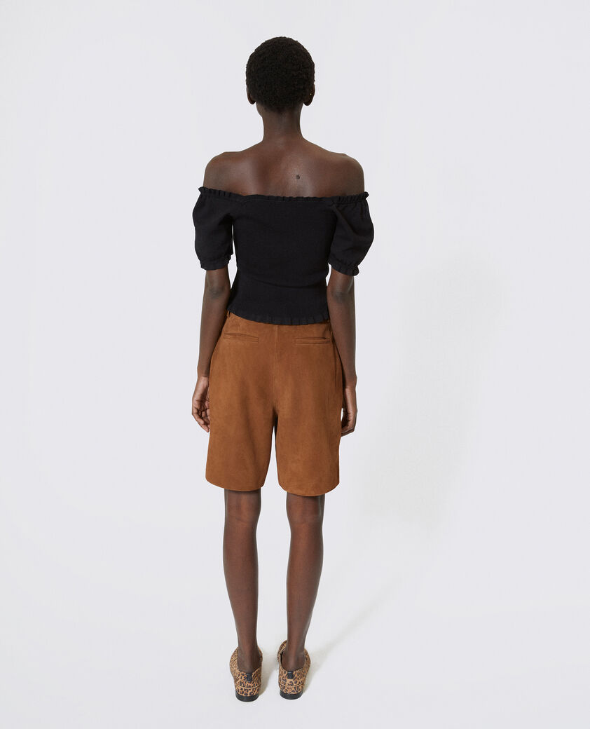 The Kooples DAMEN CAMEL bermuda-shorts mit abn&auml;hern aus camelfarbenem wildleder