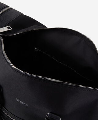 The Kooples MEN BLACK black leather and canvas weekend bag
