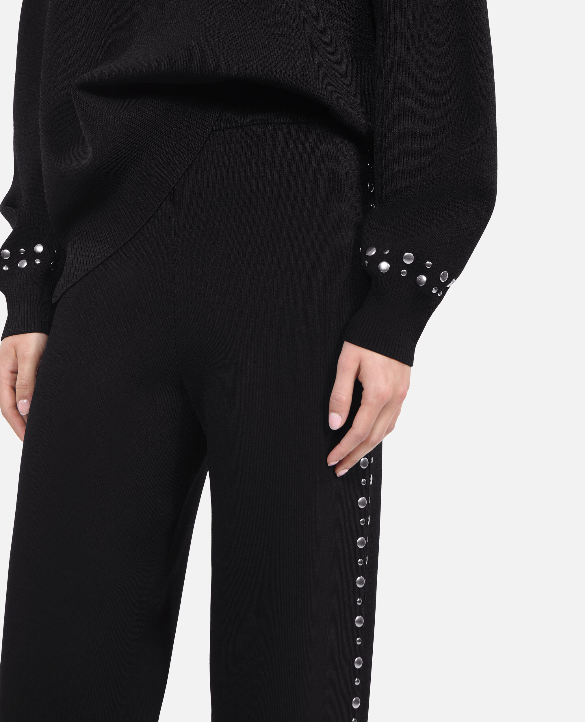 Pantalones de punto negros con tachuelas, BLACK, hi-res image number null