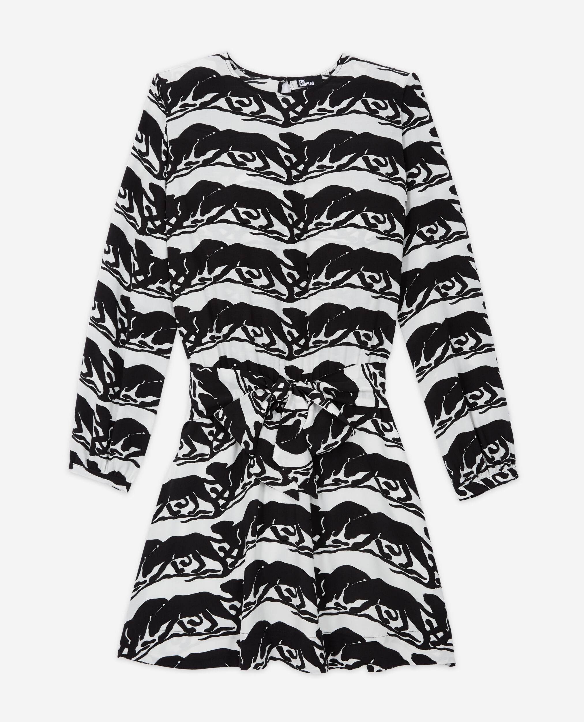 Kurzes Kleid mit Gürtel und Print, BLACK / WHITE, hi-res image number null