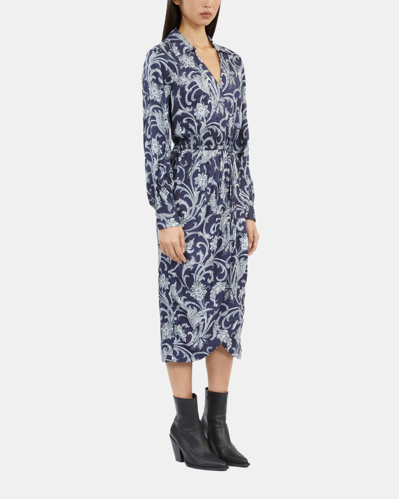 The Kooples FEMME NAVY robe midi fleurie