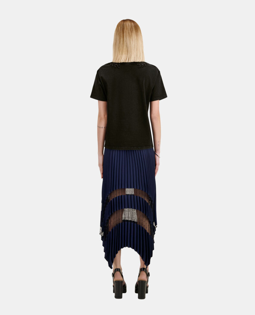 The Kooples WOMEN BLACK WASHED black t-shirt with bijou embroidery