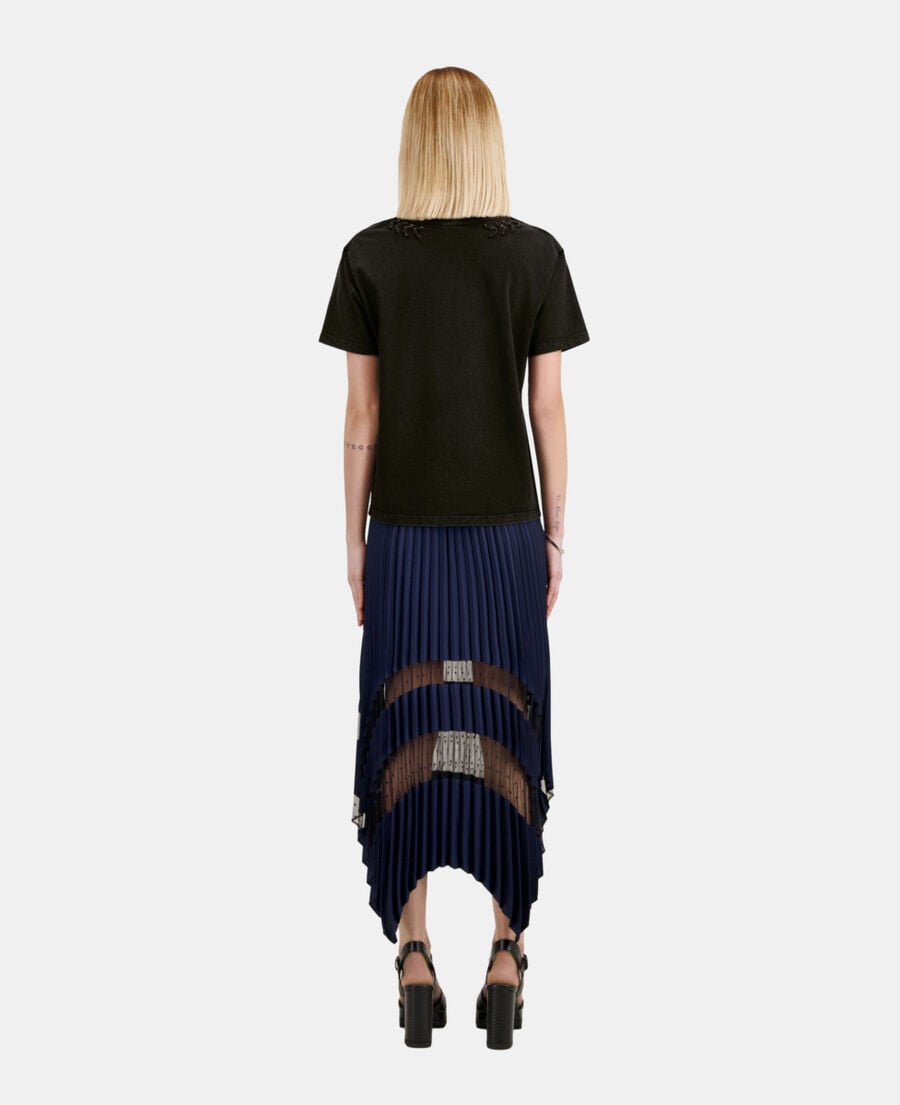 The Kooples F BLACK WASHED black t-shirt with bijou embroidery