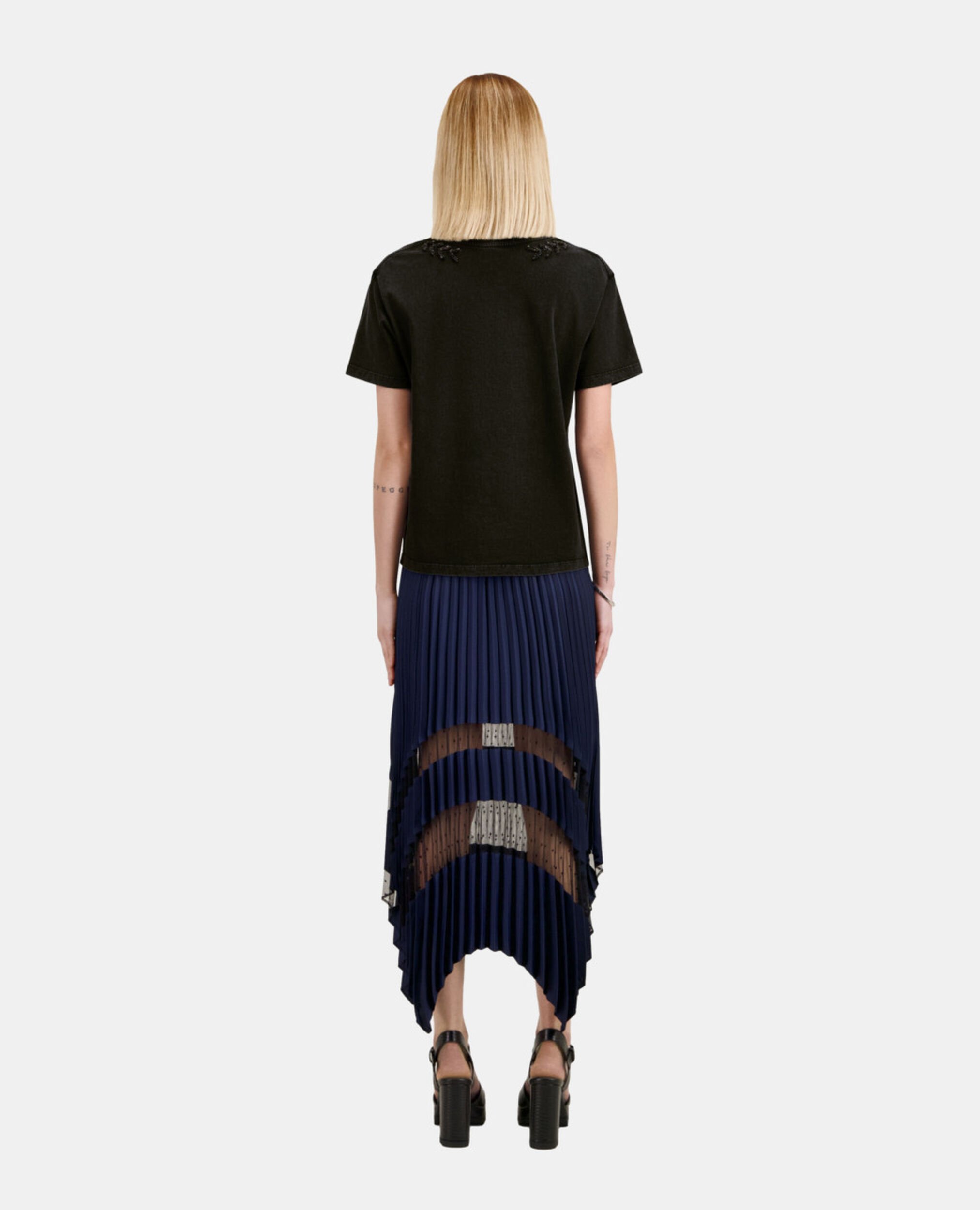 Black t-shirt with bijou embroidery, BLACK WASHED, hi-res image number null