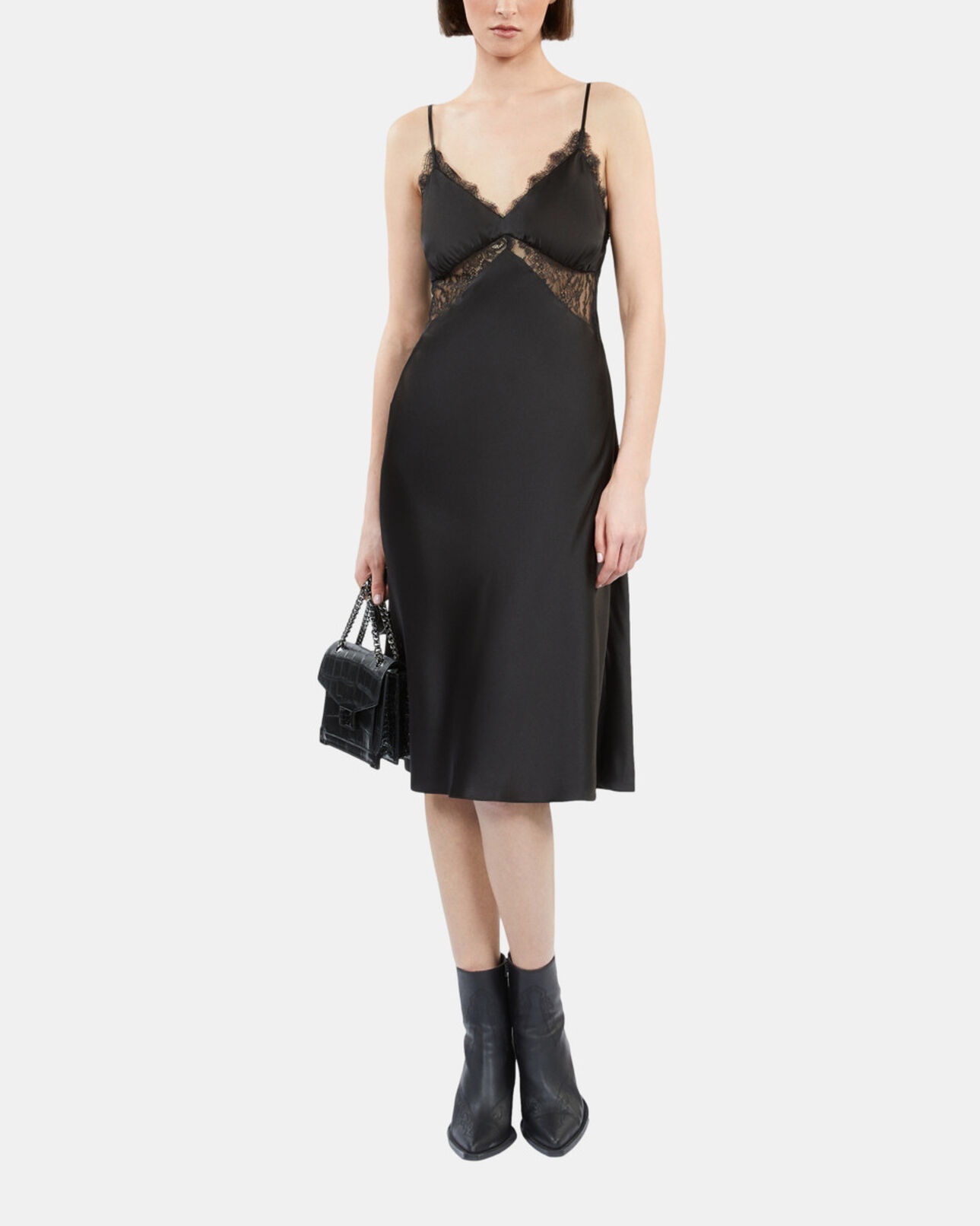 The Kooples WOMEN BLACK short black silk slip dress