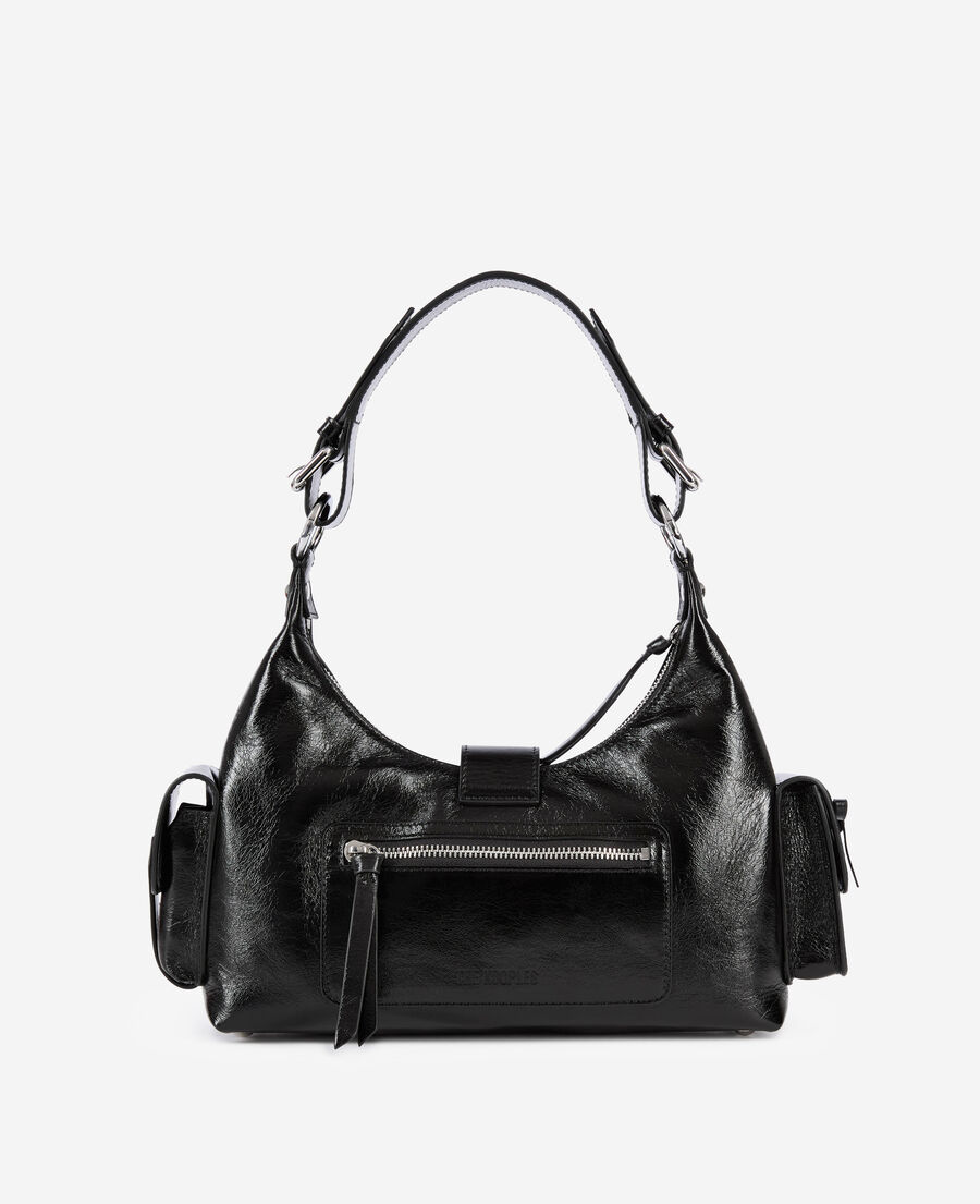 The Kooples FEMME BLACK sac amelia en cuir craquel&eacute; noir