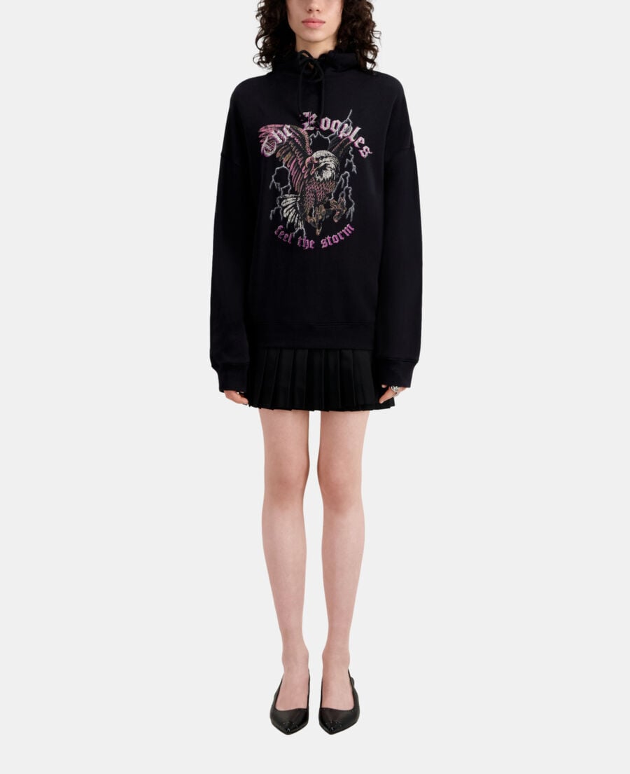The Kooples F BLACK black sweatshirt with feel the storm serigraphy