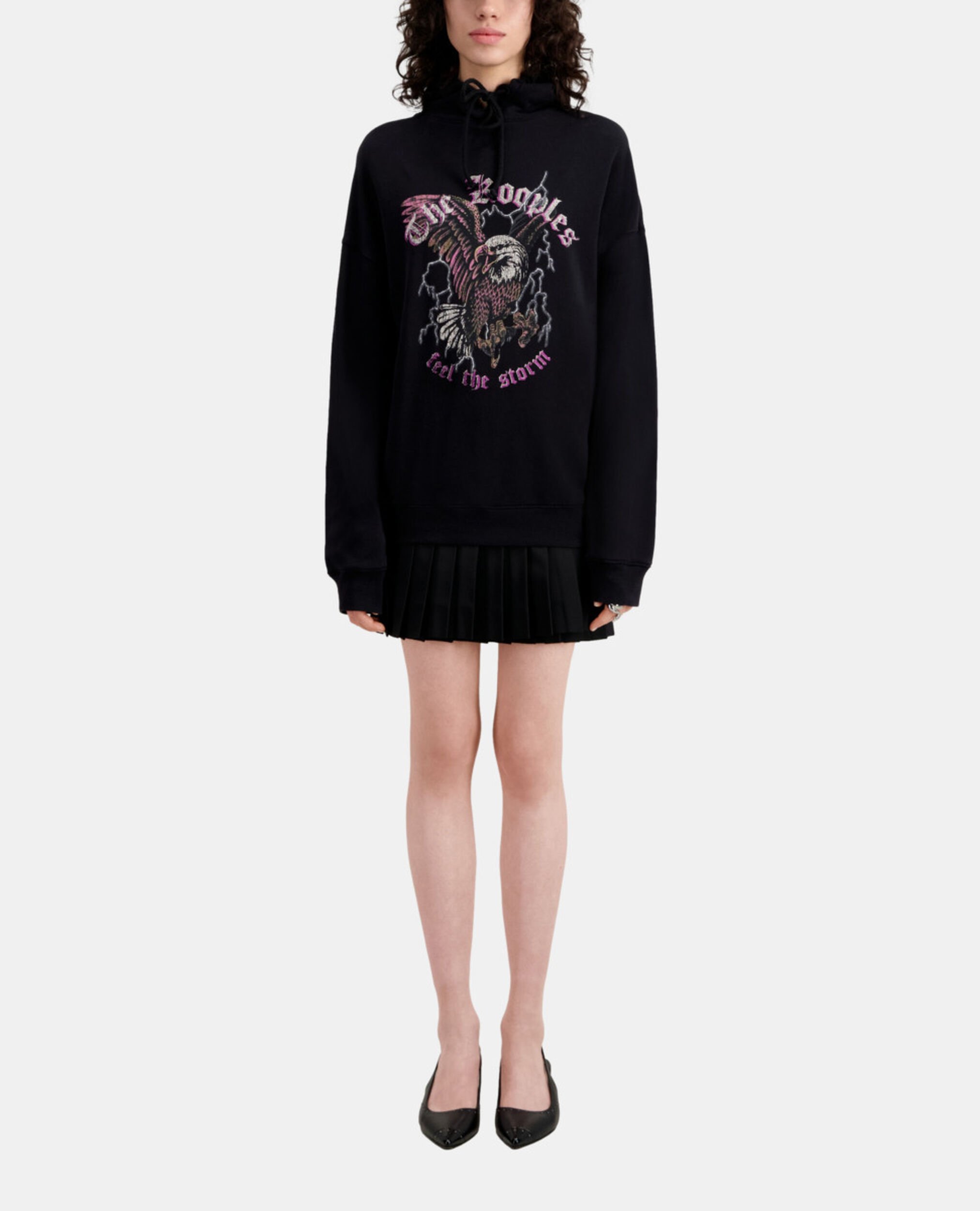 Black sweatshirt with Feel the storm serigraphy, BLACK, hi-res image number null