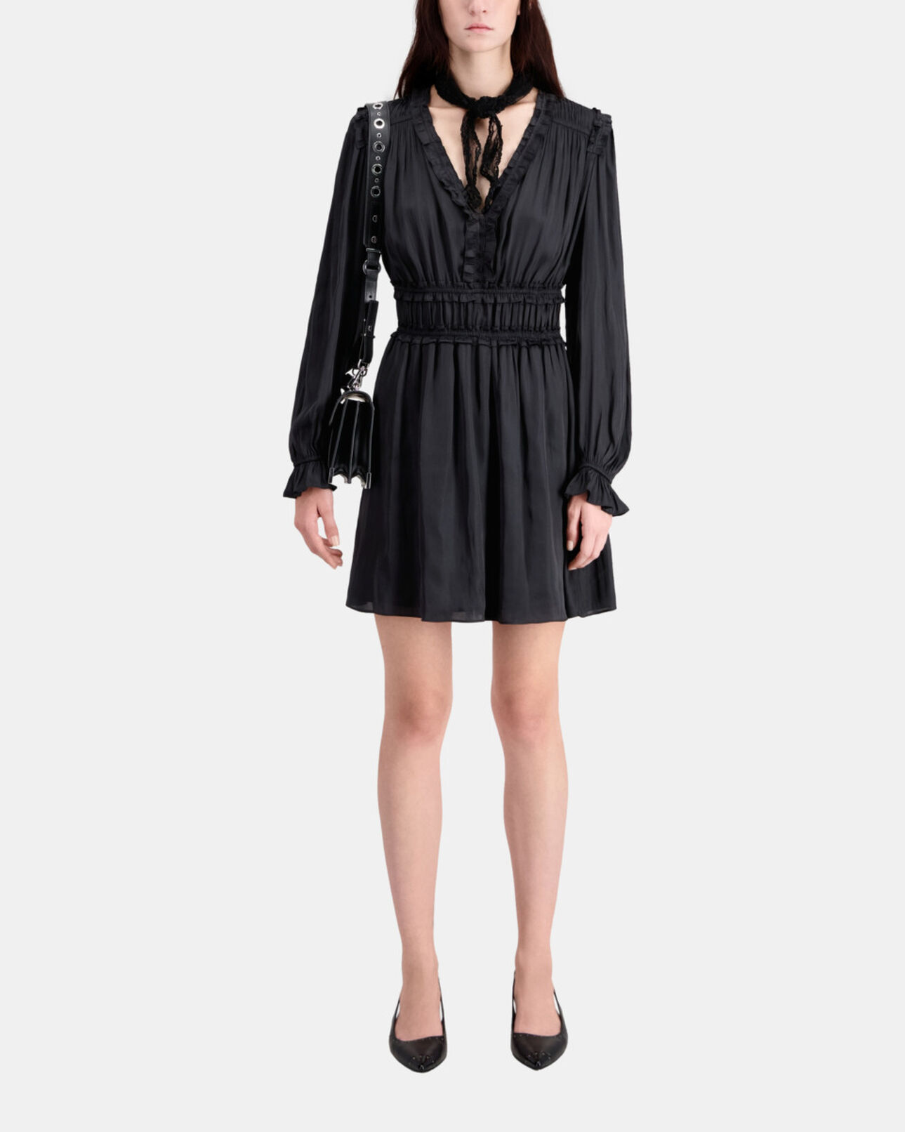 The Kooples DAMEN BLACK schwarzes kurzes kleid mit raffungen