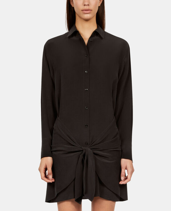 The Kooples DAMEN BLACK kurzes schwarzes hemdkleid mit schleife