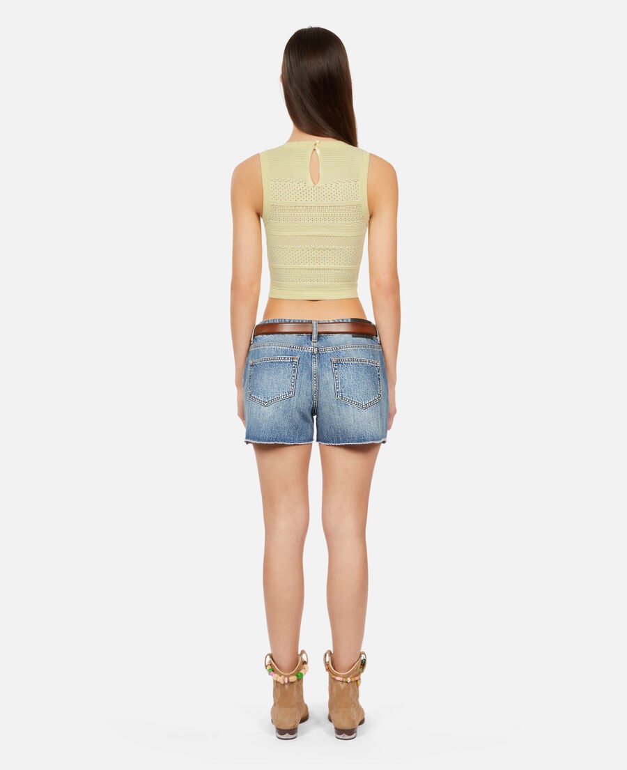 The Kooples F BRIGHT YELLOW short light yellow openwork knit top